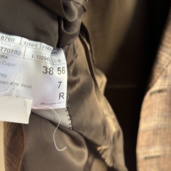 $2000 Canali Brown Plaid Check Tweed Linen Wool Sport Coat / Blazer - 46 - Picture 9 of 12